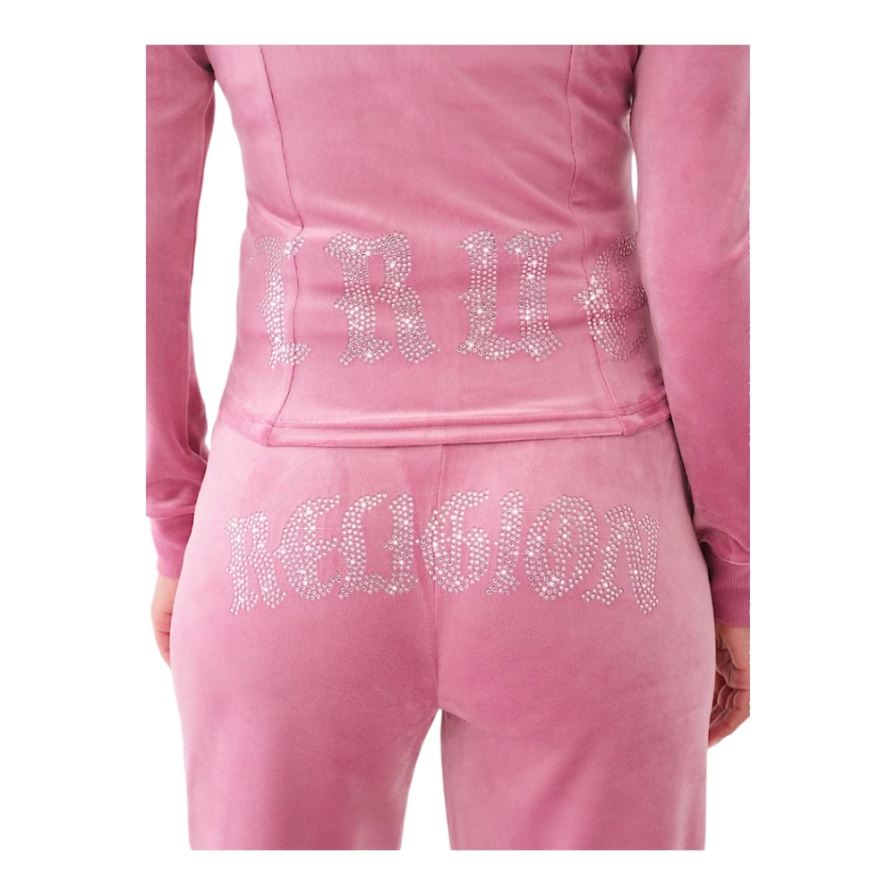 TRUE RELIGION CRYSTAL HORSESHOE VELOUR TRACK JACKET COLOR BABY PINK SZ  XXXL - Picture 4 of 11